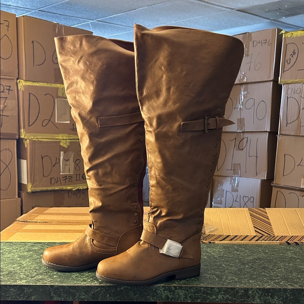 Journee Collection Tan Over the Knee Boots (WIDE CALF)